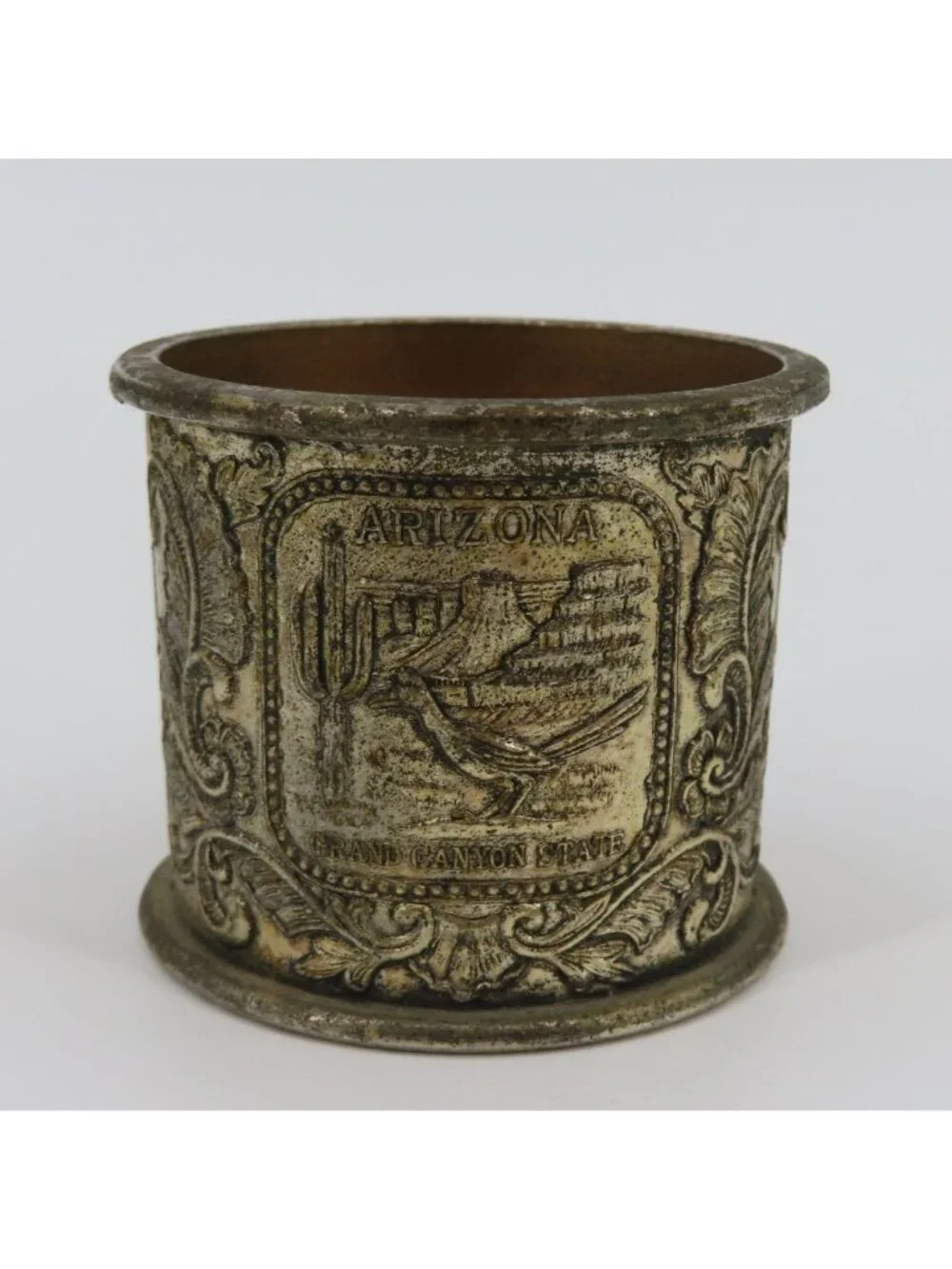 VTG Arizona Silver Tone Metal Shot Glass Souvenir Cup AZ State Travel Retro